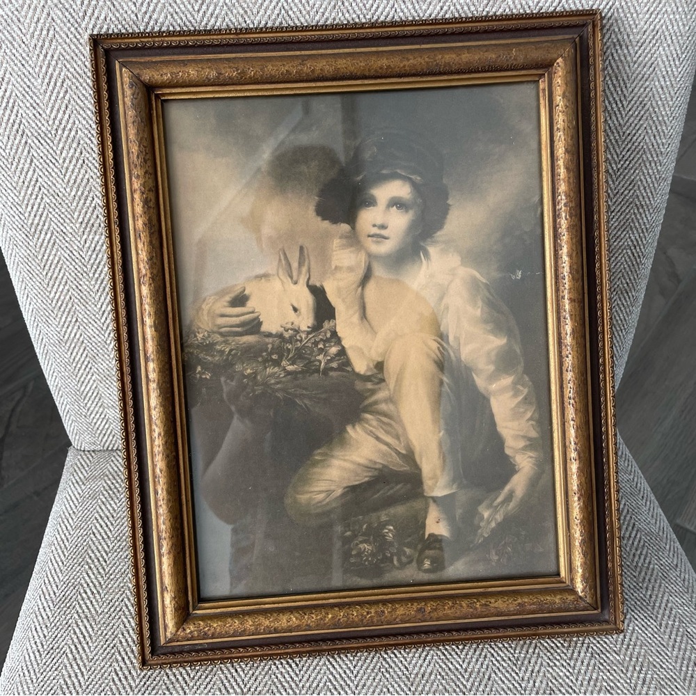 Vintage Print in Frame Henry Raeburn Boy with a rabbit art